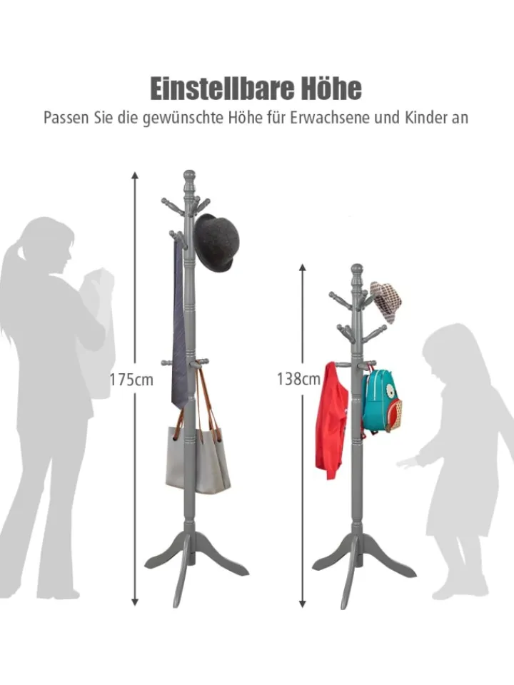 COSTWAY Wäschekörbe & -Ständer<175 cm Garderobenständer in Grau