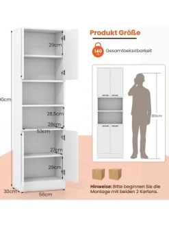 COSTWAY Regale & Schränke<190 cm hoher Küchenschrank Vorratsschrank in Weiß