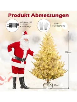 COSTWAY Künstliche Weihnachtsbäume<180 cm Künstlich Weihnachtsbaum mit LED Beleuchtung in Grün