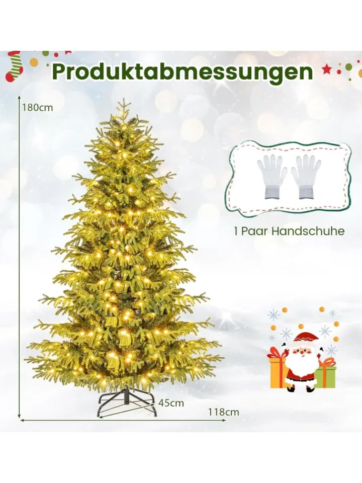 COSTWAY Künstliche Weihnachtsbäume<180 cm Künstlicher Weihnachtsbaum mit Beleuchtung in Grün
