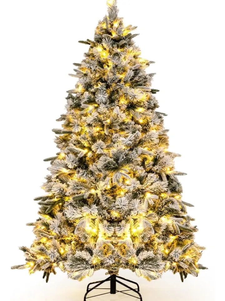 COSTWAY Künstliche Weihnachtsbäume<210 cm Künstlicher Weihnachtsbaum mit Schnee und Beleuchtung in Grün