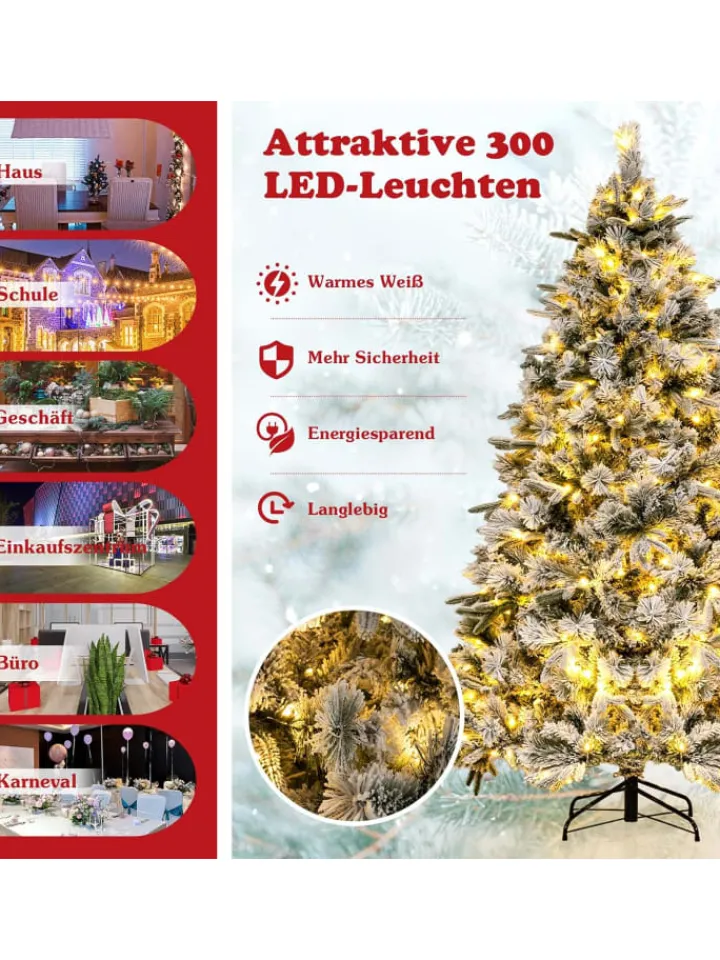 COSTWAY Künstliche Weihnachtsbäume<210 cm Künstlicher Weihnachtsbaum mit Schnee und Beleuchtung in Grün