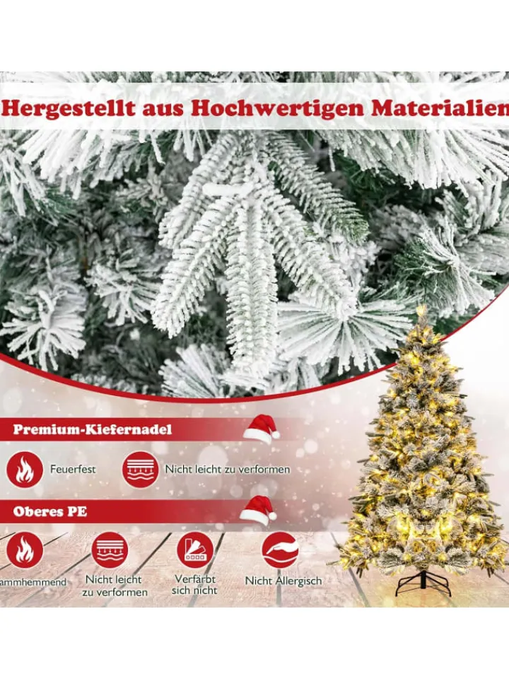COSTWAY Künstliche Weihnachtsbäume<210 cm Künstlicher Weihnachtsbaum mit Schnee und Beleuchtung in Grün