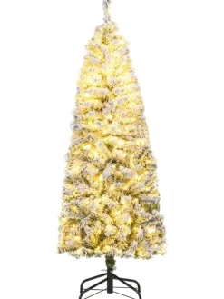 COSTWAY Künstliche Weihnachtsbäume<150 cm Künstlicher Weihnachtsbaum mit Beleuchtung und Schnee in Weiß