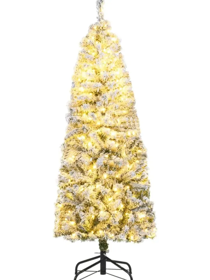 COSTWAY Künstliche Weihnachtsbäume<150 cm Künstlicher Weihnachtsbaum mit Beleuchtung und Schnee in Weiß