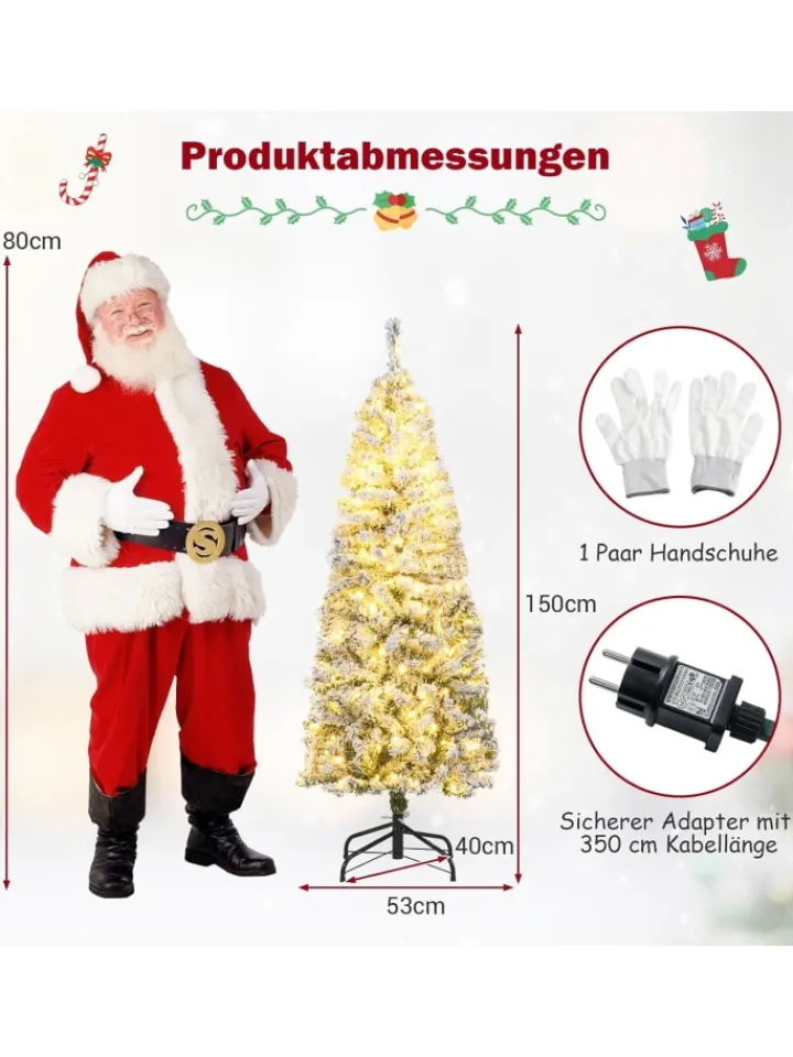 COSTWAY Künstliche Weihnachtsbäume<150 cm Künstlicher Weihnachtsbaum mit Beleuchtung und Schnee in Weiß