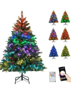 COSTWAY Künstliche Weihnachtsbäume<150 cm Künstlicher Weihnachtsbaum mit Beleuchtung in Grün