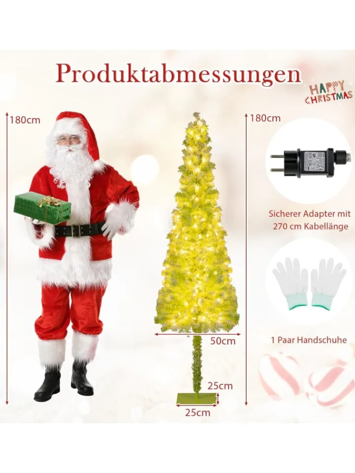 COSTWAY Künstliche Weihnachtsbäume<180 cm Künstlicher Weihnachtsbaum mit Beleuchtung in Grün