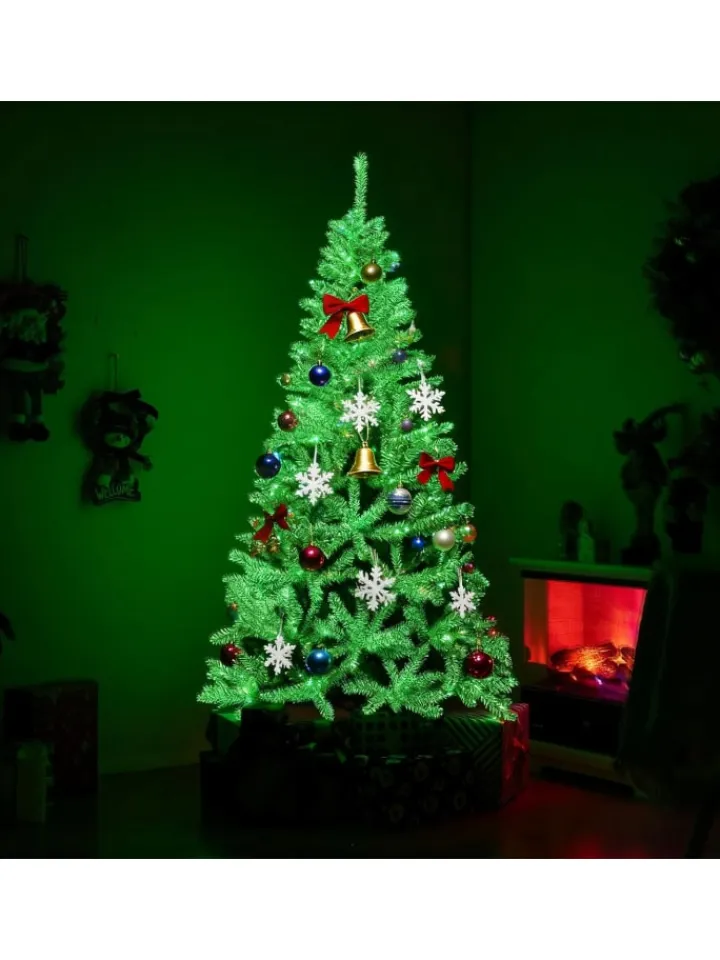 COSTWAY Künstliche Weihnachtsbäume<180 cm Künstlicher Weihnachtsbaum im Dunkeln Leuchtend in Grün