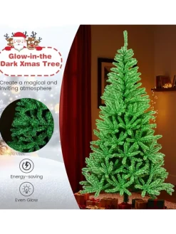 COSTWAY Künstliche Weihnachtsbäume<180 cm Künstlicher Weihnachtsbaum im Dunkeln Leuchtend in Grün