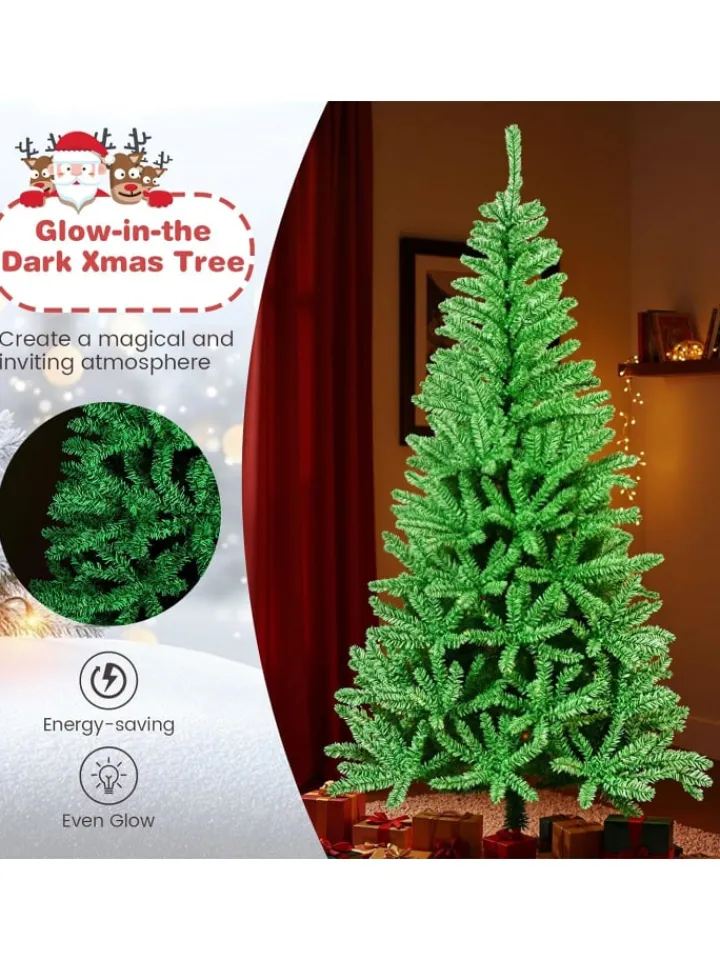 COSTWAY Künstliche Weihnachtsbäume<180 cm Künstlicher Weihnachtsbaum im Dunkeln Leuchtend in Grün