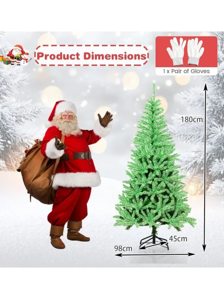 COSTWAY Künstliche Weihnachtsbäume<180 cm Künstlicher Weihnachtsbaum im Dunkeln Leuchtend in Grün