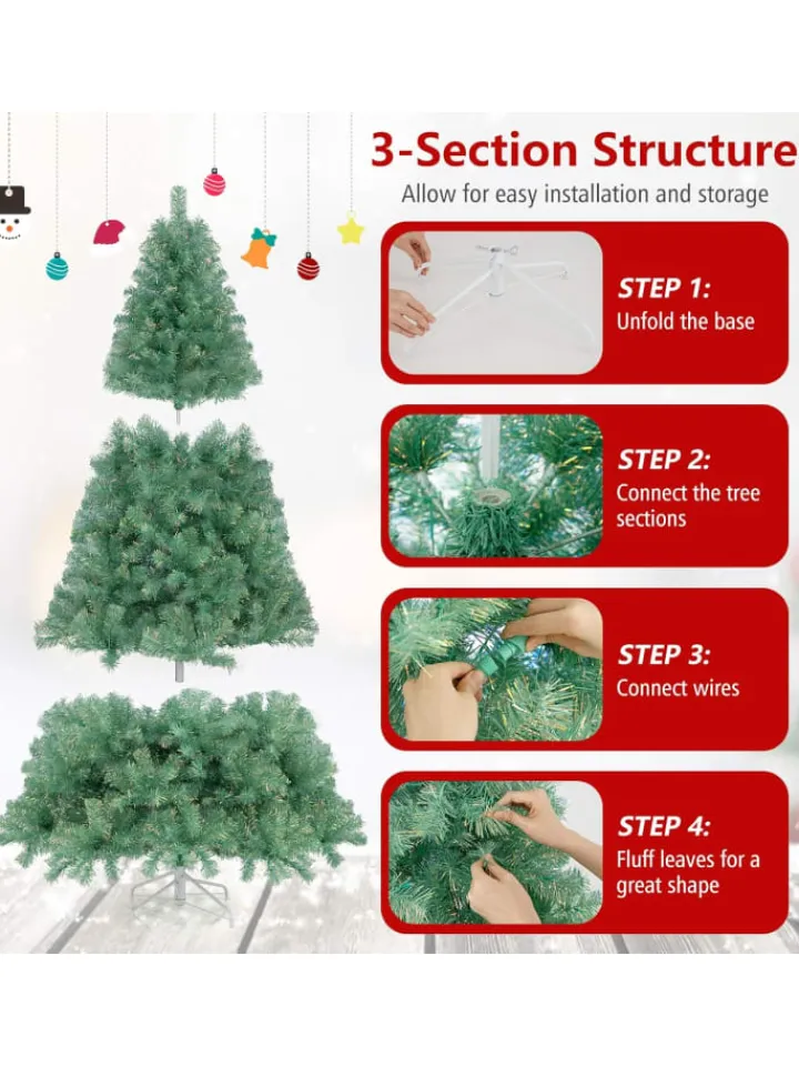 COSTWAY Künstliche Weihnachtsbäume<180 cm Künstlicher Weihnachtsbaum mit Beleuchtung in Bunt