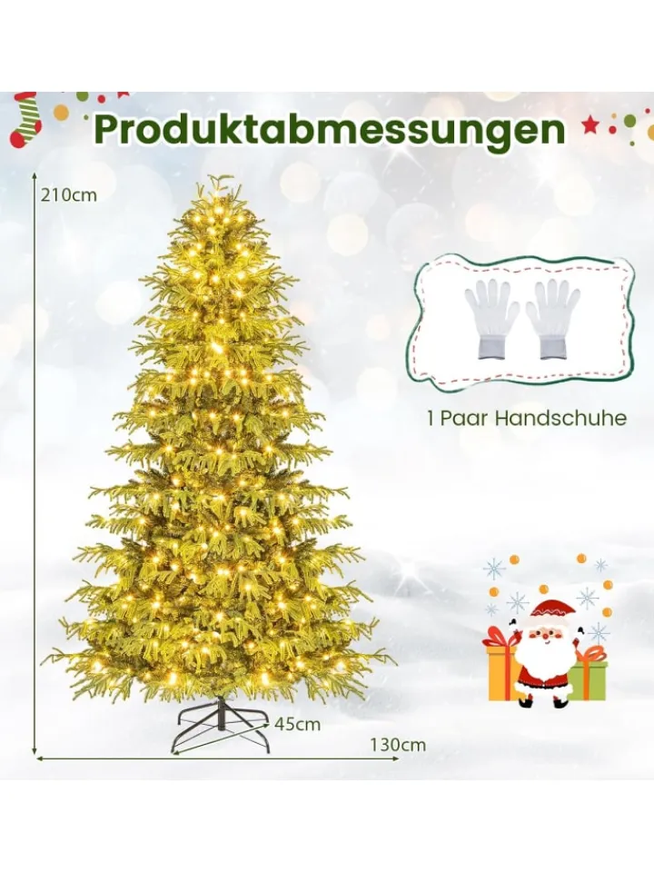 COSTWAY Künstliche Weihnachtsbäume<210 cm Künstlicher Weihnachtsbaum mit Beleuchtung in Grün