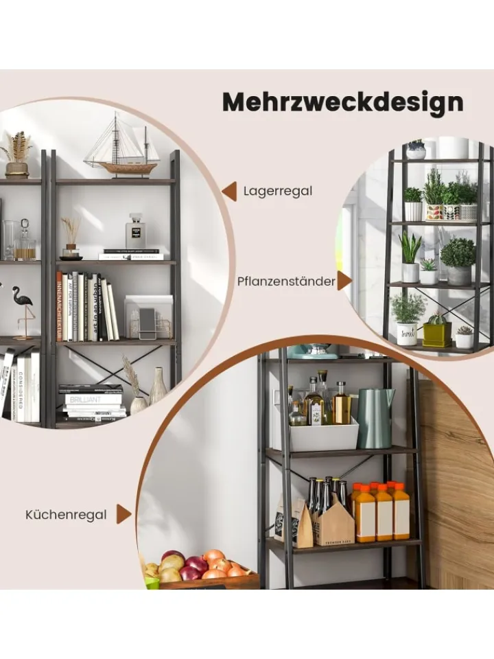 COSTWAY Regale & Schränke<4 Ebenen Bücherregal in Grau
