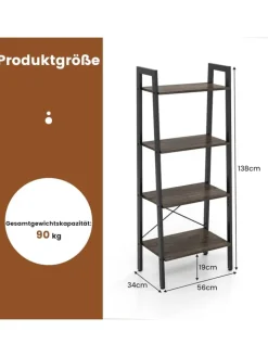 COSTWAY Regale & Schränke<4 Ebenen Bücherregal in Grau