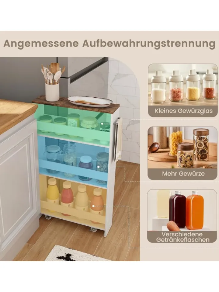 COSTWAY Regale & Schränke<4 Ebenen Nischenregal auf Rollen in Beige