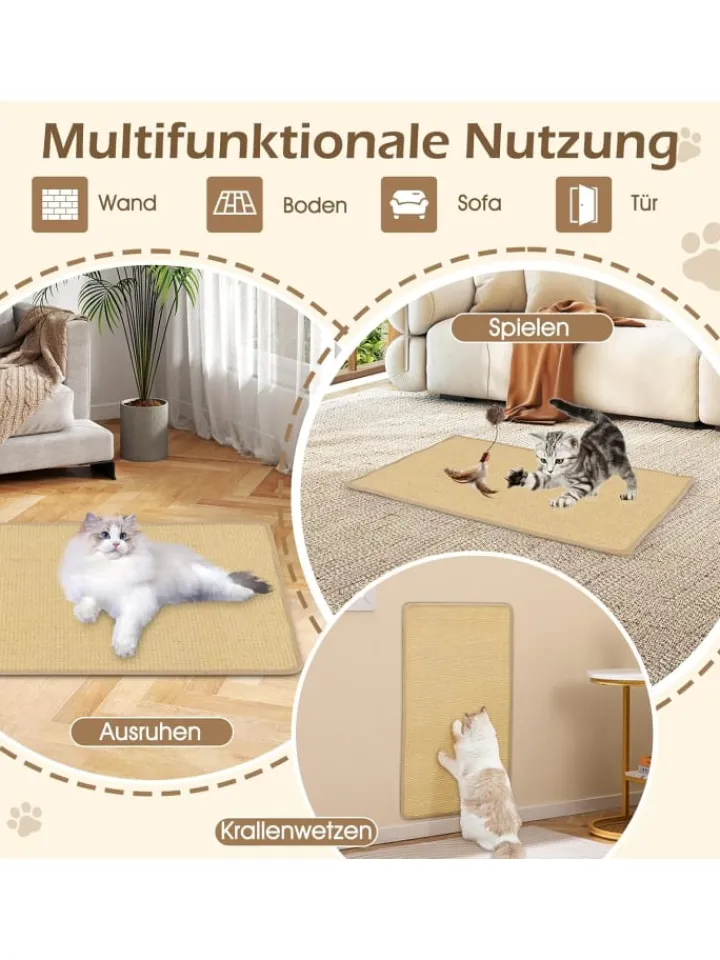 COSTWAY Katzen<2 er Kratzbrett Wand in Hellbraun