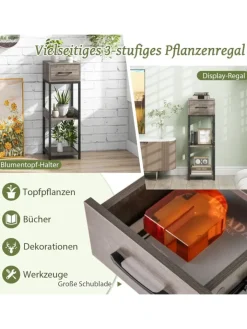 COSTWAY Pflanzen & Zubehör<3 Etagen Pflanzenständer mit Schublade in Grau