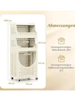 COSTWAY Wäschekörbe & -Ständer<4 Etagen Wäschekorbwagen in Beige