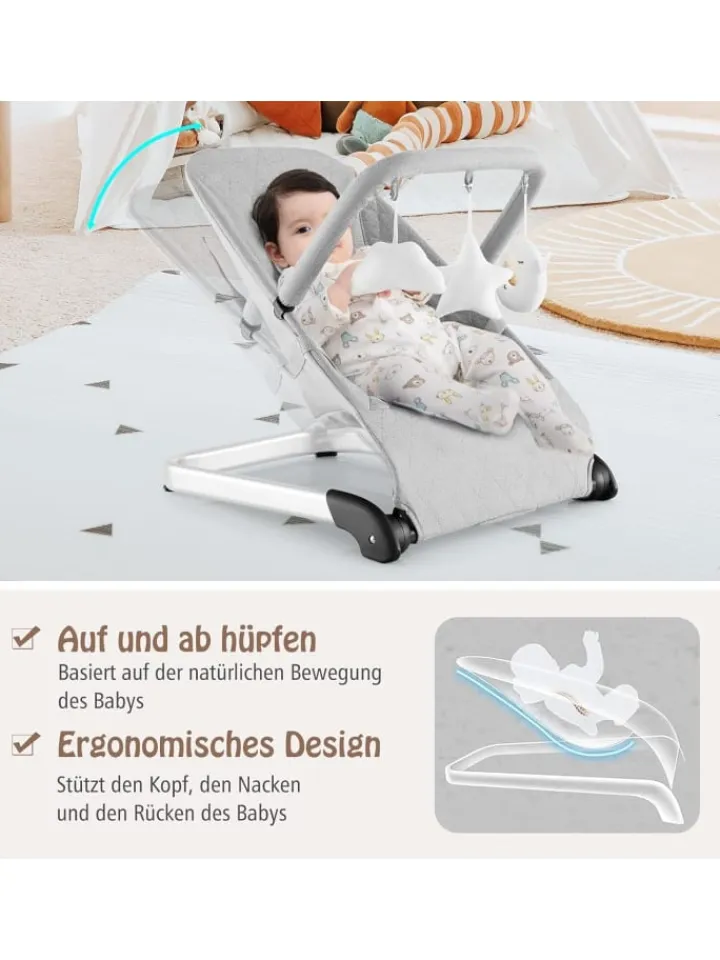 COSTWAY Babymöbel<2 in 1 Babywippe klappbar in Grau