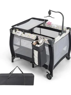 COSTWAY Babymöbel<3 in 1 Beistellbett klappbar in Bunt