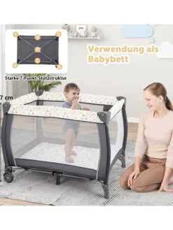 COSTWAY Babymöbel<3 in 1 Beistellbett klappbar in Bunt