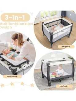 COSTWAY Babymöbel<3 in 1 Beistellbett klappbar in Bunt