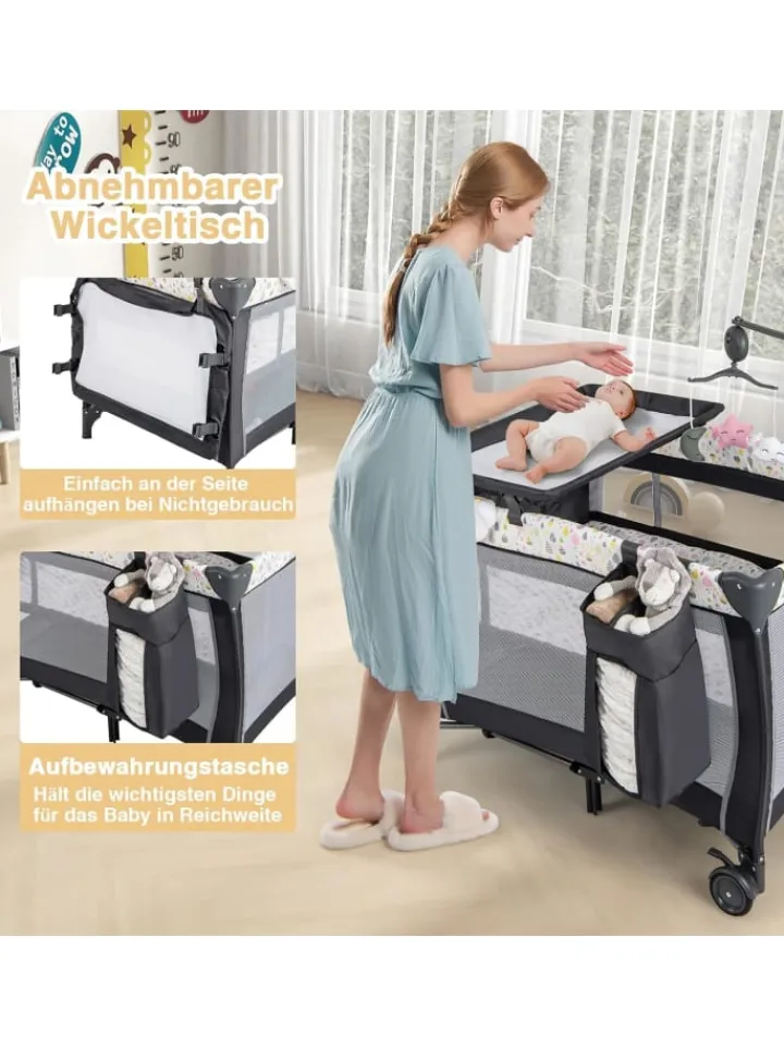 COSTWAY Babymöbel<3 in 1 Beistellbett klappbar in Bunt
