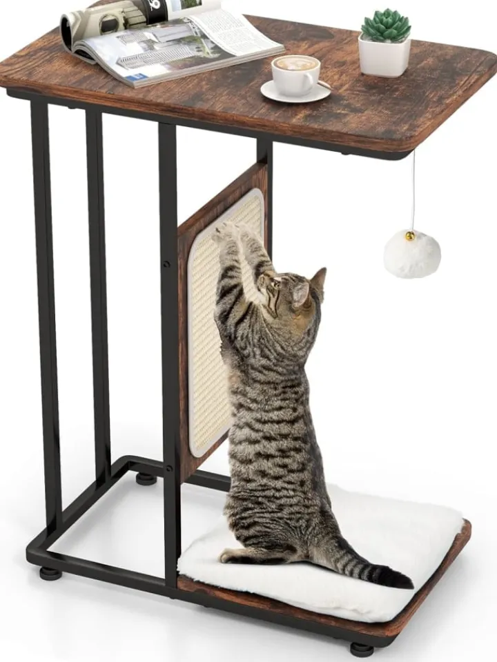 COSTWAY Tische<4 in 1 Beistelltisch mit Sisal-Kratzbrett in Braun