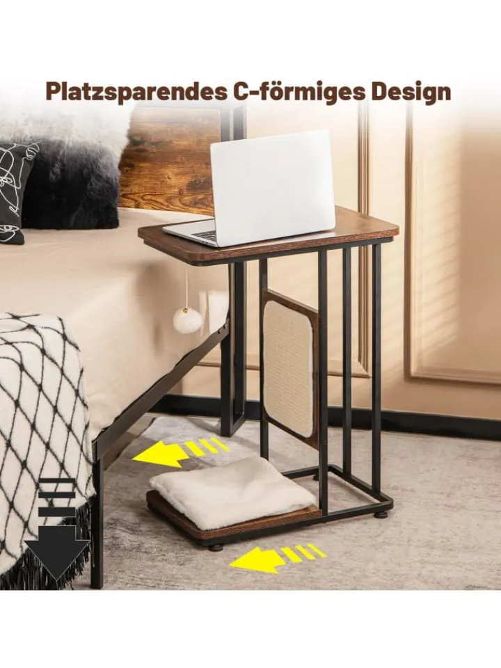 COSTWAY Tische<4 in 1 Beistelltisch mit Sisal-Kratzbrett in Braun