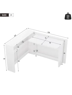 ABRIHOME Regale & Schränke<2 in 1 Faltbarer Sideboard mit Rollen & Wireless Charger, Weiß
