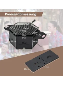 COSTWAY Küchenelektronik|Grillen<2 in 1 Holzkohlegrill Feuerstelle 77x74x38cm in Schwarz