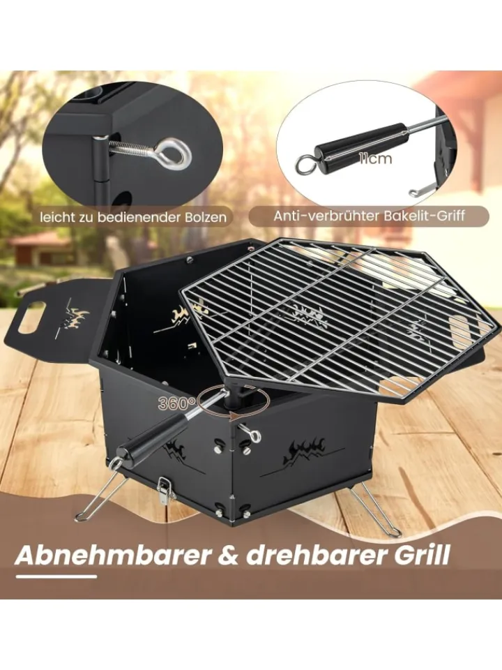 COSTWAY Küchenelektronik|Grillen<2 in 1 Holzkohlegrill Feuerstelle 77x74x38cm in Schwarz