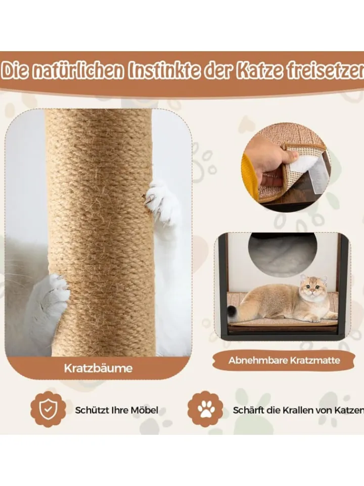 COSTWAY Katzen<3 in 1 Katzenhaus Beistelltisch in Braun