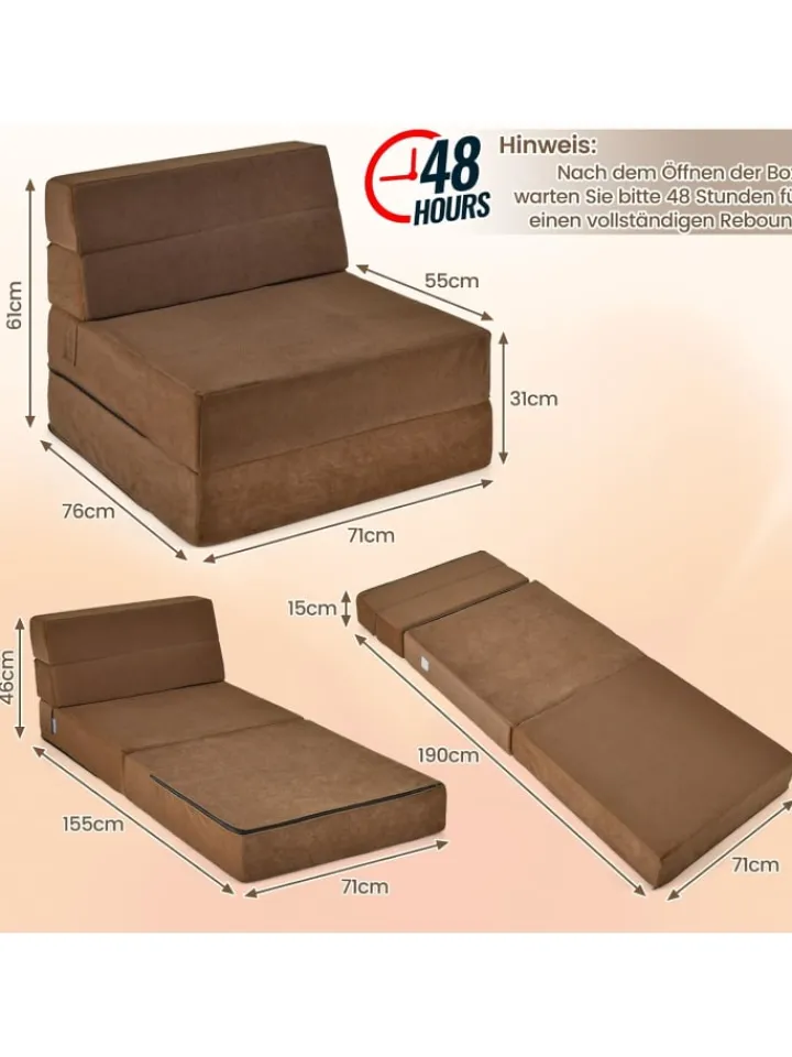 COSTWAY Betten & Matratzen<3 in 1 Schlafsofa in Braun