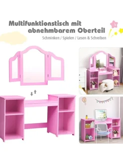 COSTWAY Möbel-Sets<2 in 1 Schminktisch in Rosa