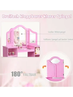 COSTWAY Möbel-Sets<2 in 1 Schminktisch in Rosa