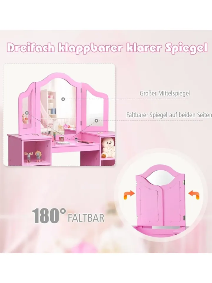 COSTWAY Möbel-Sets<2 in 1 Schminktisch in Rosa