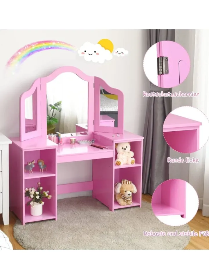COSTWAY Möbel-Sets<2 in 1 Schminktisch in Rosa