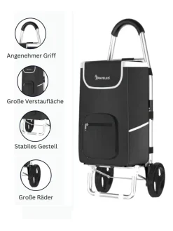 COFI 1453 Einkaufstaschen & -Trolleys<56 L Einkauf Trolley Einkaufswagen Shopping in Schwarz
