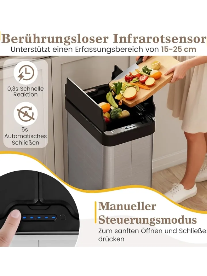 COSTWAY Mülleimer<60 L Mülleimer Küche Edelstahl in Silber