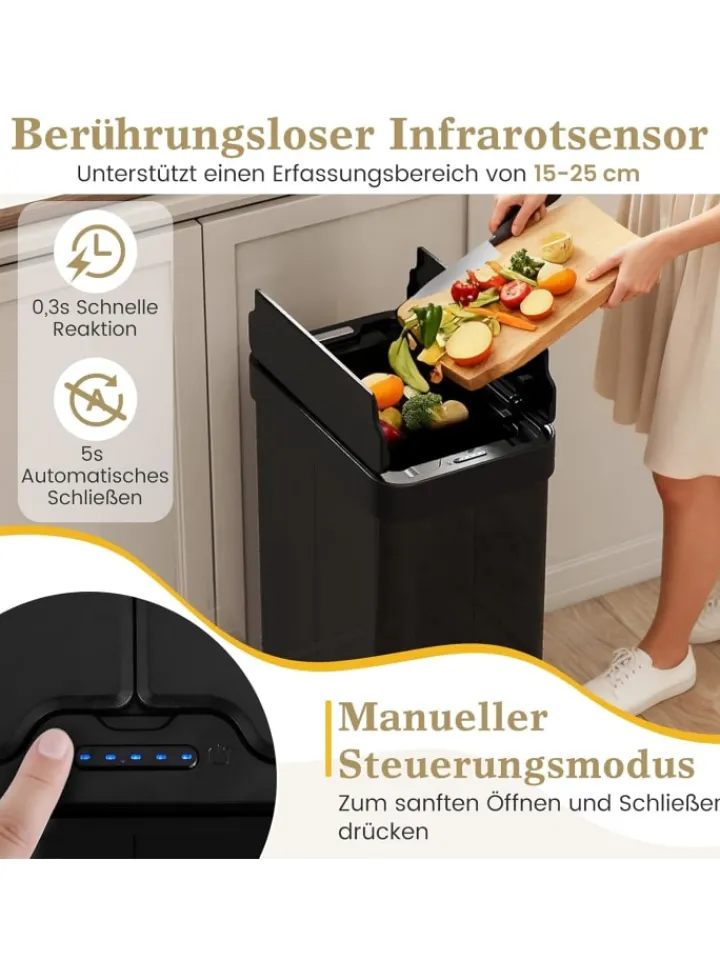 COSTWAY Mülleimer<60 L Mülleimer Küche Edelstahl in Schwarz