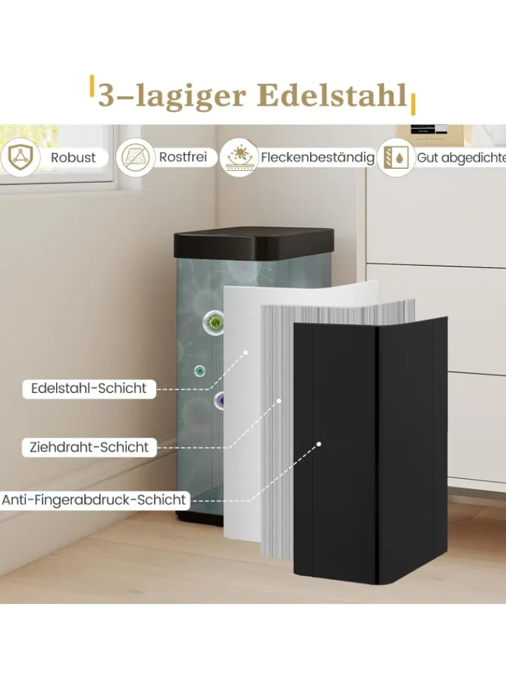 COSTWAY Mülleimer<60 L Mülleimer Küche Edelstahl in Schwarz