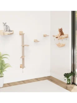 COSTWAY Katzen<5 PCS Kletterwand Katzen in Hellbraun