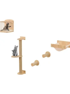 COSTWAY Katzen<5 PCS Kletterwand Katzen in Hellbraun