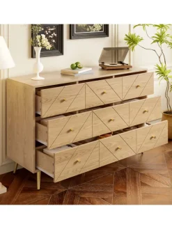 ABRIHOME Regale & Schränke<9 Schubladen Kommode mit Eisenbeinen und Eleganten Geometrischen Mustern