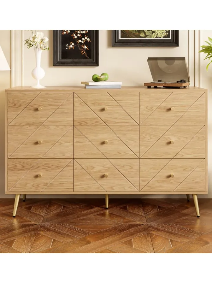 ABRIHOME Regale & Schränke<9 Schubladen Kommode mit Eisenbeinen und Eleganten Geometrischen Mustern