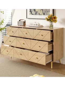 ABRIHOME Regale & Schränke<9 Schubladen Kommode mit Eisenbeinen und Eleganten Geometrischen Mustern