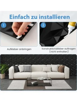 COSTWAY Wanddekoration<50 Stück 3D Wandpaneele Diamant 30x30cm in Schwarz
